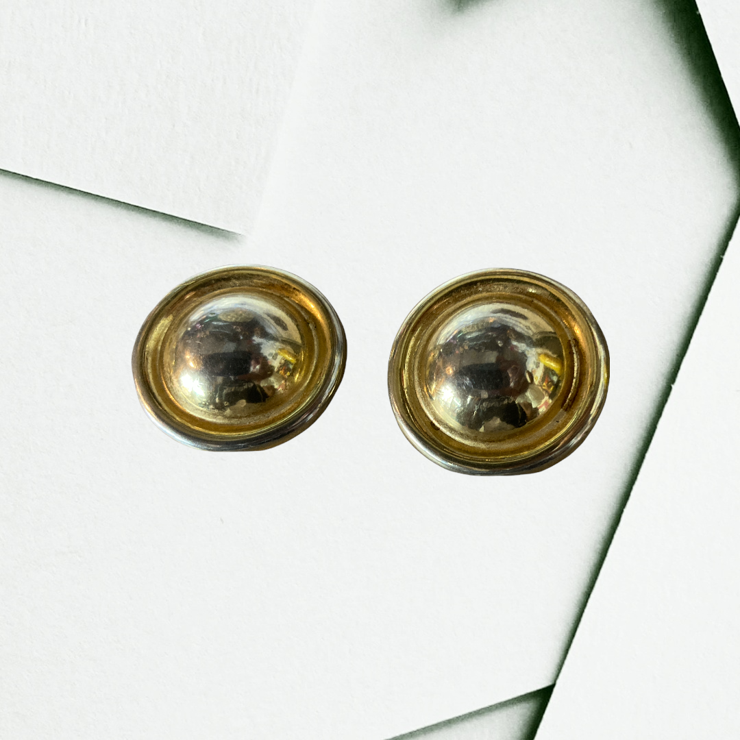 Classic Vintage 80s Gold Tone Button Clip-on Earrings