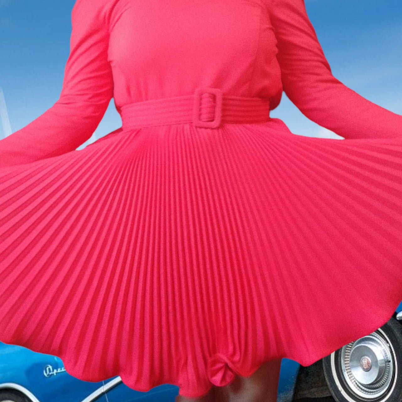 Scaasi Bergdorf Goodman Red Pleated Dress Size S