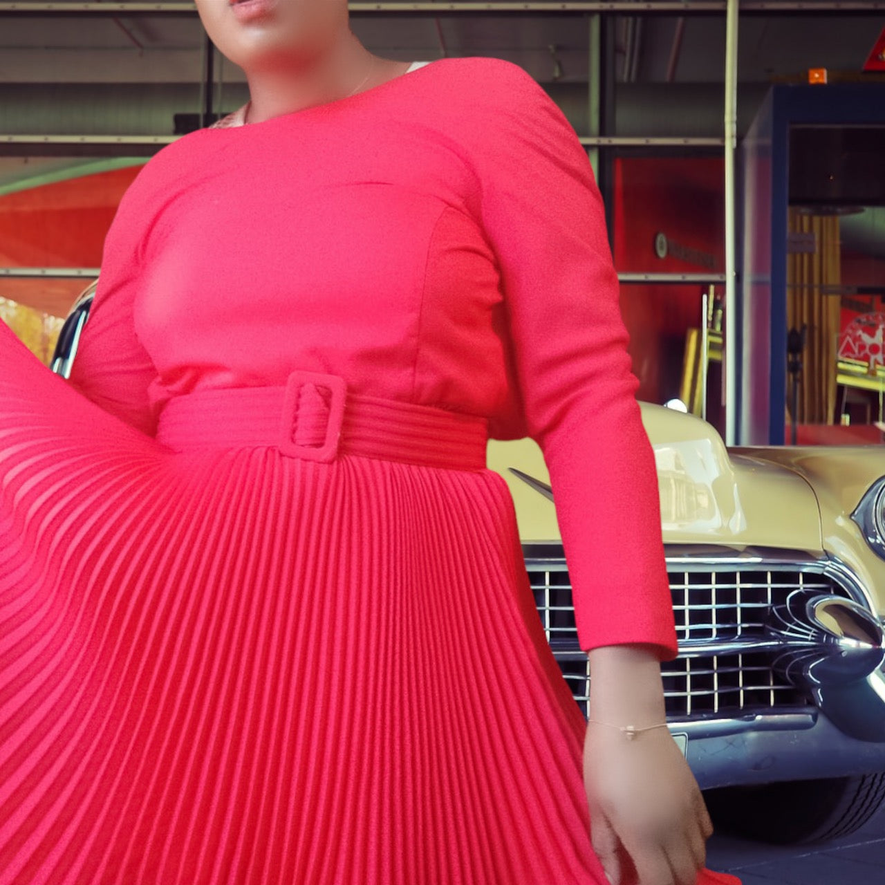 Scaasi Bergdorf Goodman Red Pleated Dress Size S