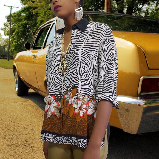 Diane Gilman Animal Print Floral Print Blouse  sz. L