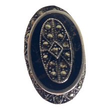 Load image into Gallery viewer, Antique Victorian Mourning Sterling Black Onyx Marcasite Ring

