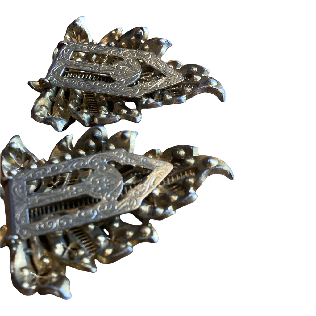 Antique Gold Clear Rhinestone Vintage Dress/Fur  Clip