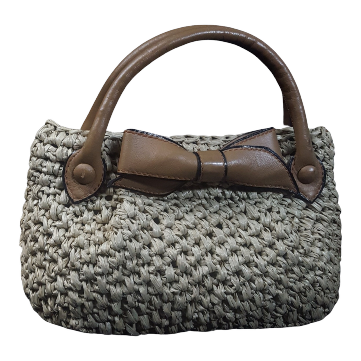 Koret Raffia Straw and Leather Trim Top Handle Bag