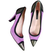 Load image into Gallery viewer, Marc Jacob&#39;s Purple Rib Pumps with Metallic Pointy Toe Tip Size 37
