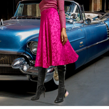 Load image into Gallery viewer, Bias Cut Silk Jaquard Flared Skirt  size 12 Petite
