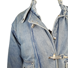 Load image into Gallery viewer, KRAZY KRINKLE By Saxton Hall Vintage Denim Down Bomber Jacket Size M
