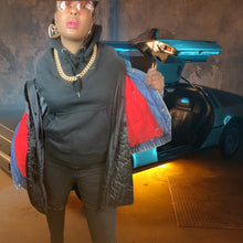 Load image into Gallery viewer, KRAZY KRINKLE By Saxton Hall Vintage Denim Down Bomber Jacket Size M
