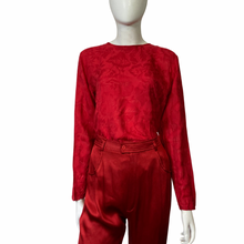 Load image into Gallery viewer, Place Elegante for Bloomingdales Red Silk Leaf Jacquard Blouse Size M
