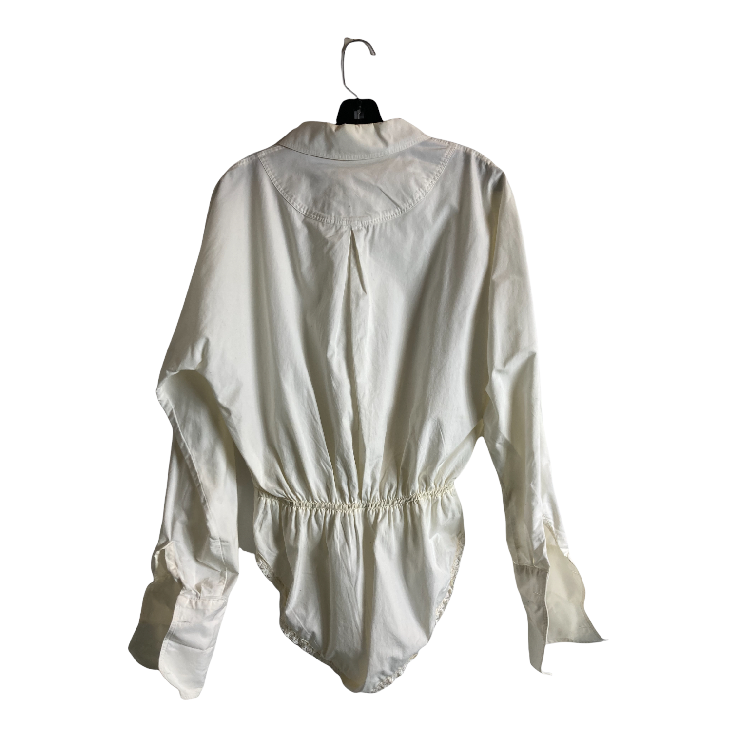 Vintage Donna Karan White Cotton Shirt Bodysuit — Tailored Blouse | 90s Minimalist Designer  Size 10