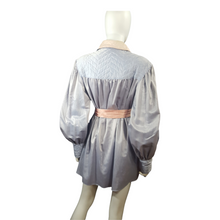 Load image into Gallery viewer, Pajama Dress House Shirt Silky Moire Dress Blouse sz. L