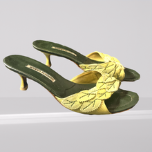 Load image into Gallery viewer, Vintage Manolo Blahnik-Green Leather Leaf Mules - Shop 90s Fashion Shoes Size 42