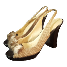 Load image into Gallery viewer, Kate Spade New York Tweed Slingback Peeptoe With Mink Bow Heels size 7.5