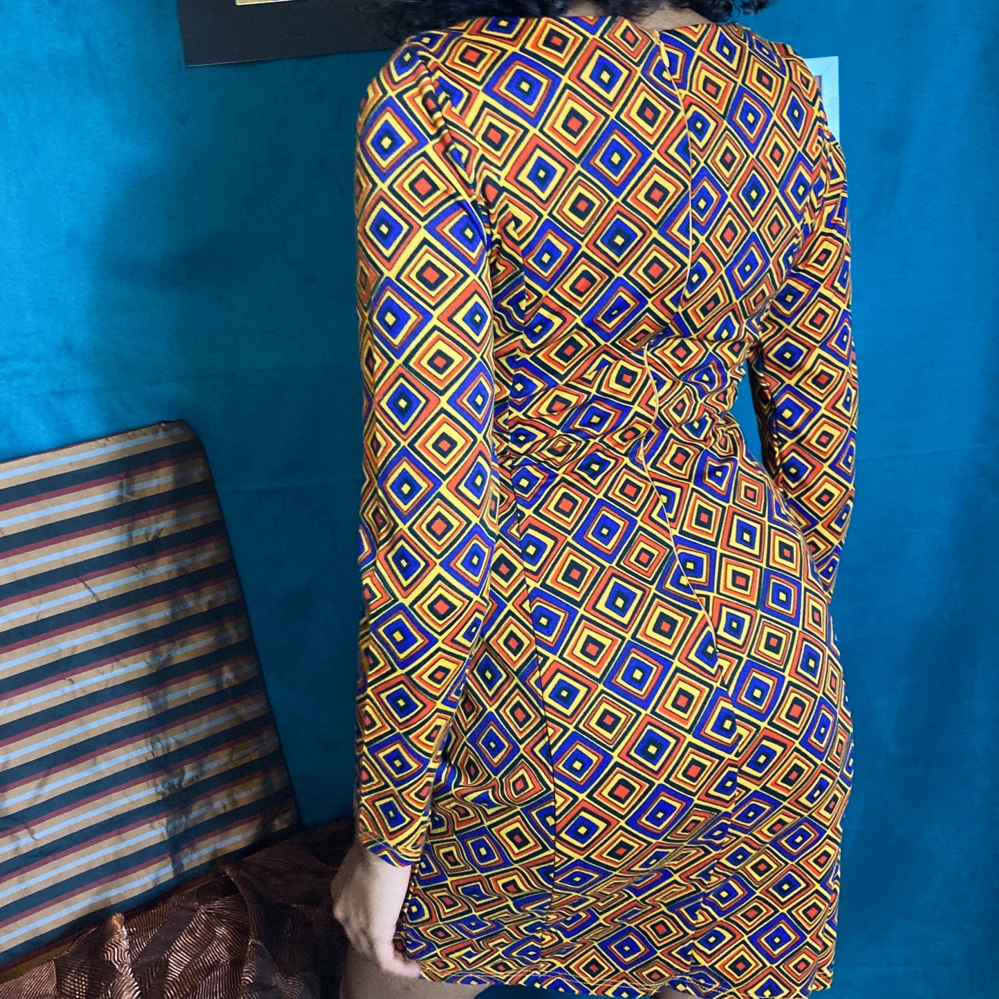 Vintage Geometric Print Sheath Dress Size M