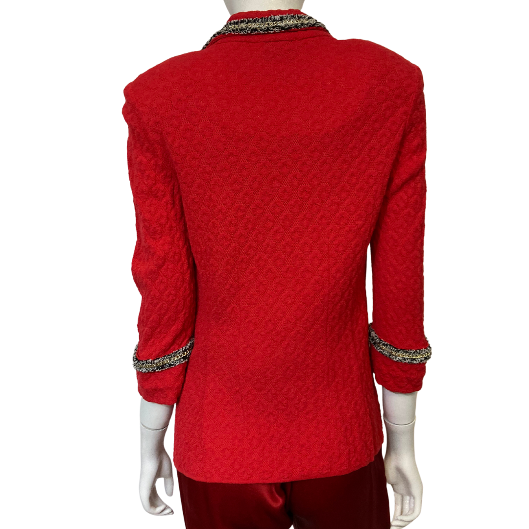 STIZZOLI Knit Pique Blazer Twin Set with Gold Chain Boucle Trimming Size