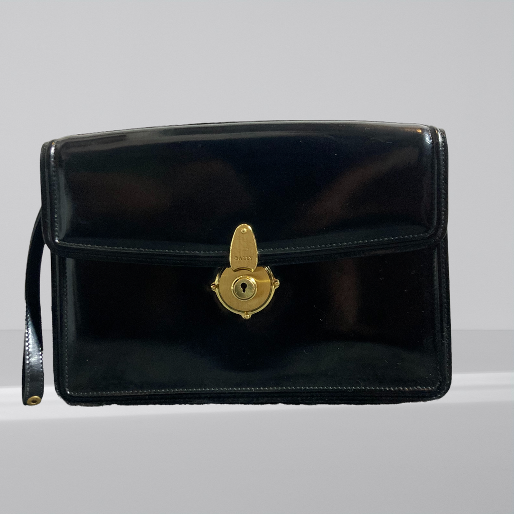 Bally Black Leather Clutch Portfolio Lock & Key