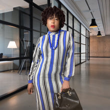 Load image into Gallery viewer, Vintage Blue Silk Stripe Blousan Dress Size L
