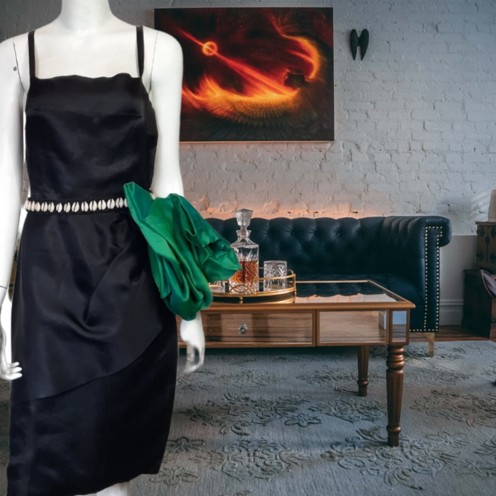 1960s Silk Chiffon Short Draped Cocktail Dress Large Floret Silk Tafetta, sz S