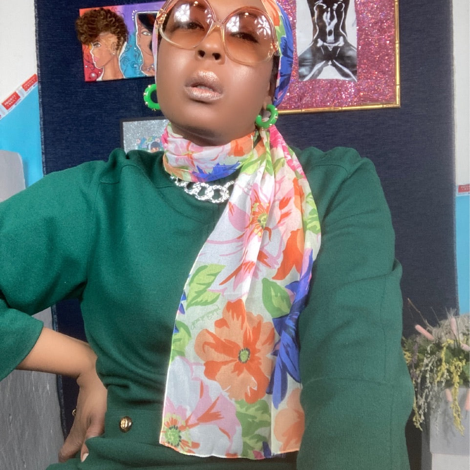 Vintage Scarves_70s Diane von Furstenberg_Floral _Scarf_Color Authority _Vintage Accessories