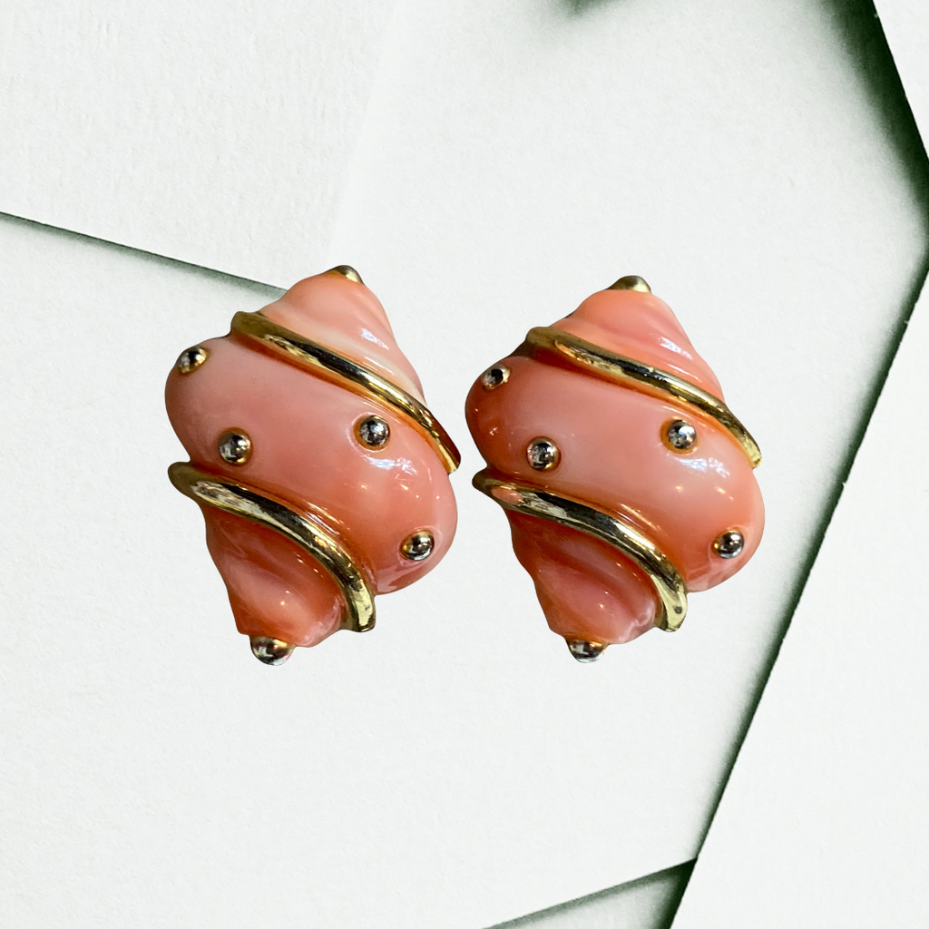 Vintage Coral Resin Shell Earrings (KJL?) unsigned