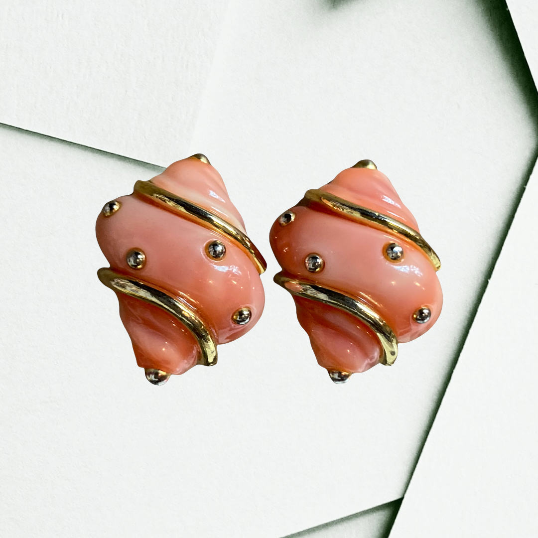 Vintage Coral Resin Shell Earrings (KJL?) unsigned