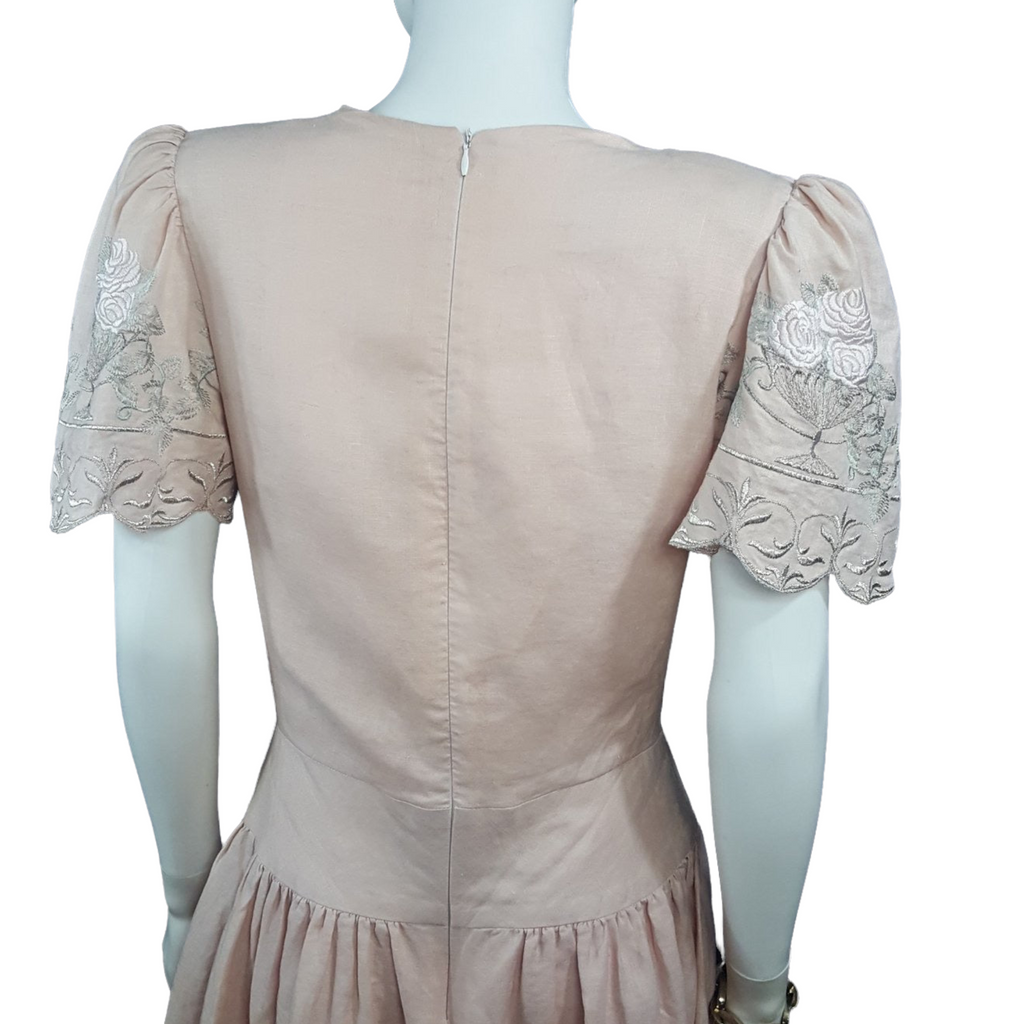 En Soir Linen Embroidered Dress Size L
