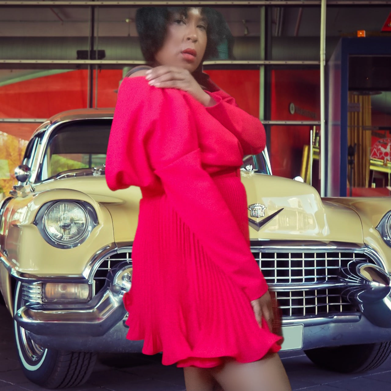 Scaasi Bergdorf Goodman Red Pleated Dress Size S