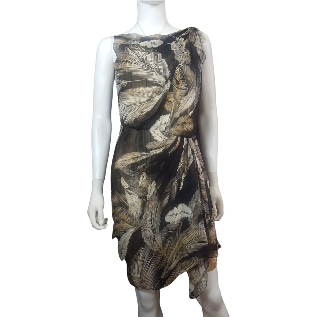 Diane von Furstenberg Etched Feather Print Silk Dress Size 4