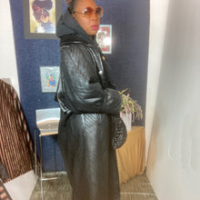 Load image into Gallery viewer, Vintage Black Pleated  Maxi Leather Coat Size L
