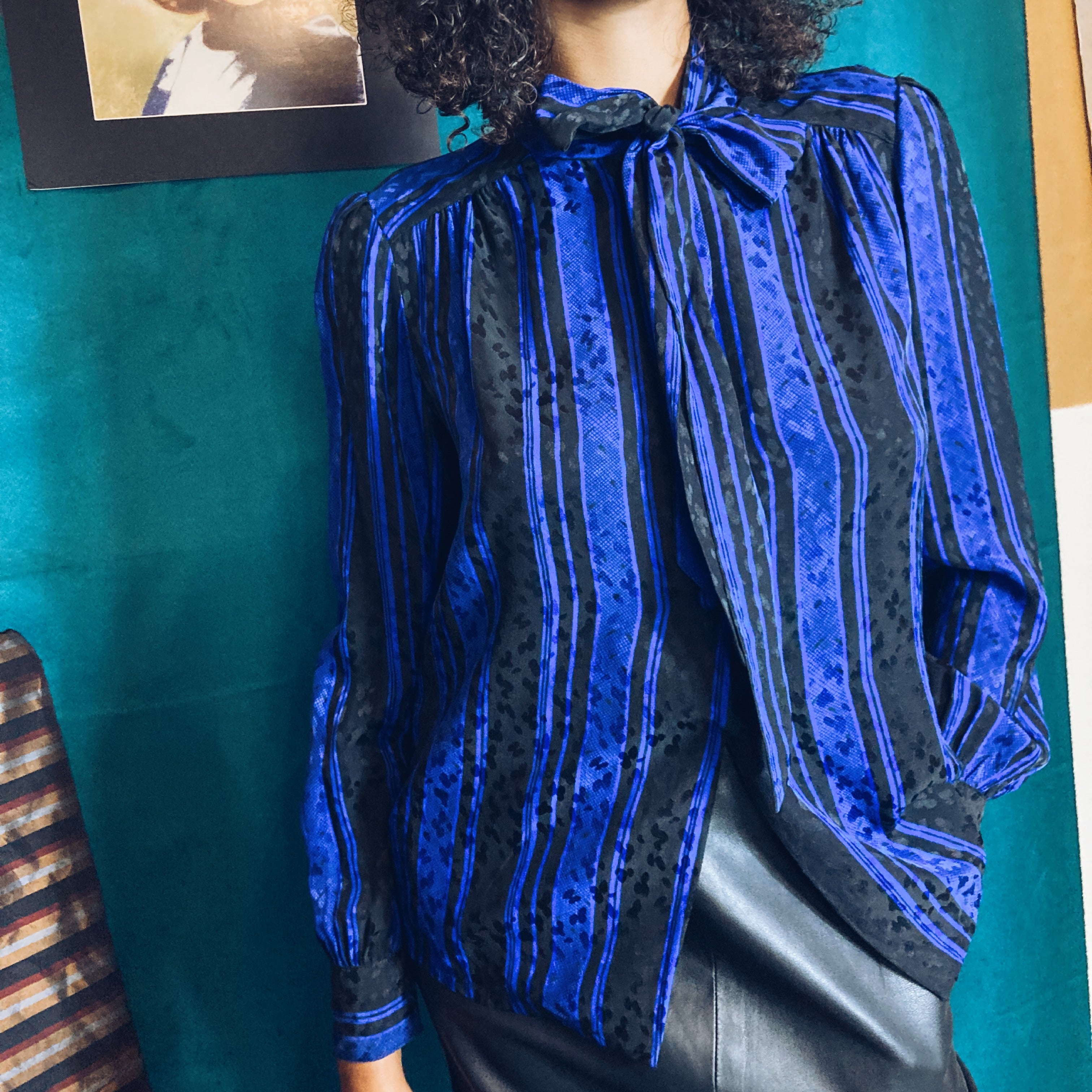 1960s Adolfo Saks Fifth Avenue Silk Secretary Blouse sz. S