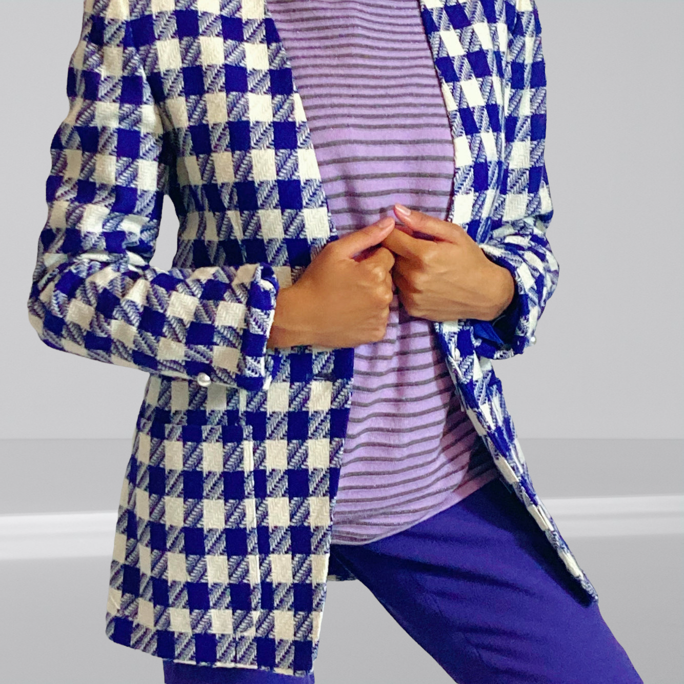 70s Evan Picone Blue Houndstooth Blazer Size 4