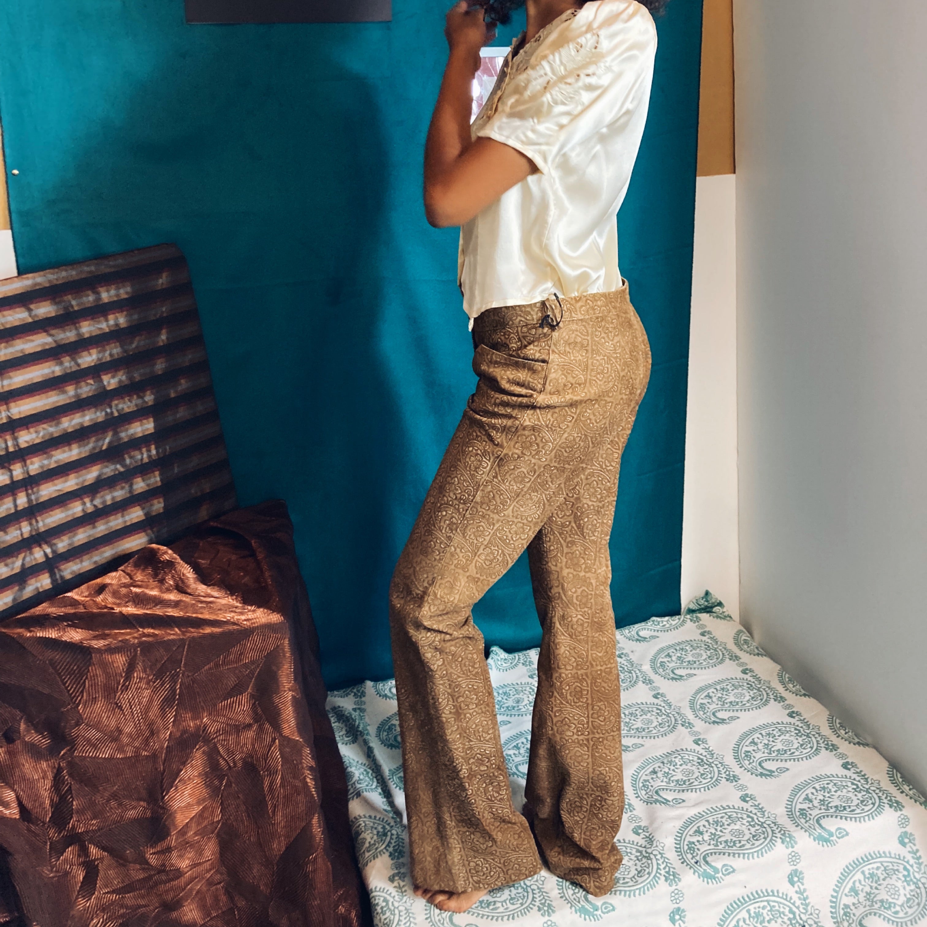 Santacroce Firenze  Printed Suede Leather Trousers Size 42