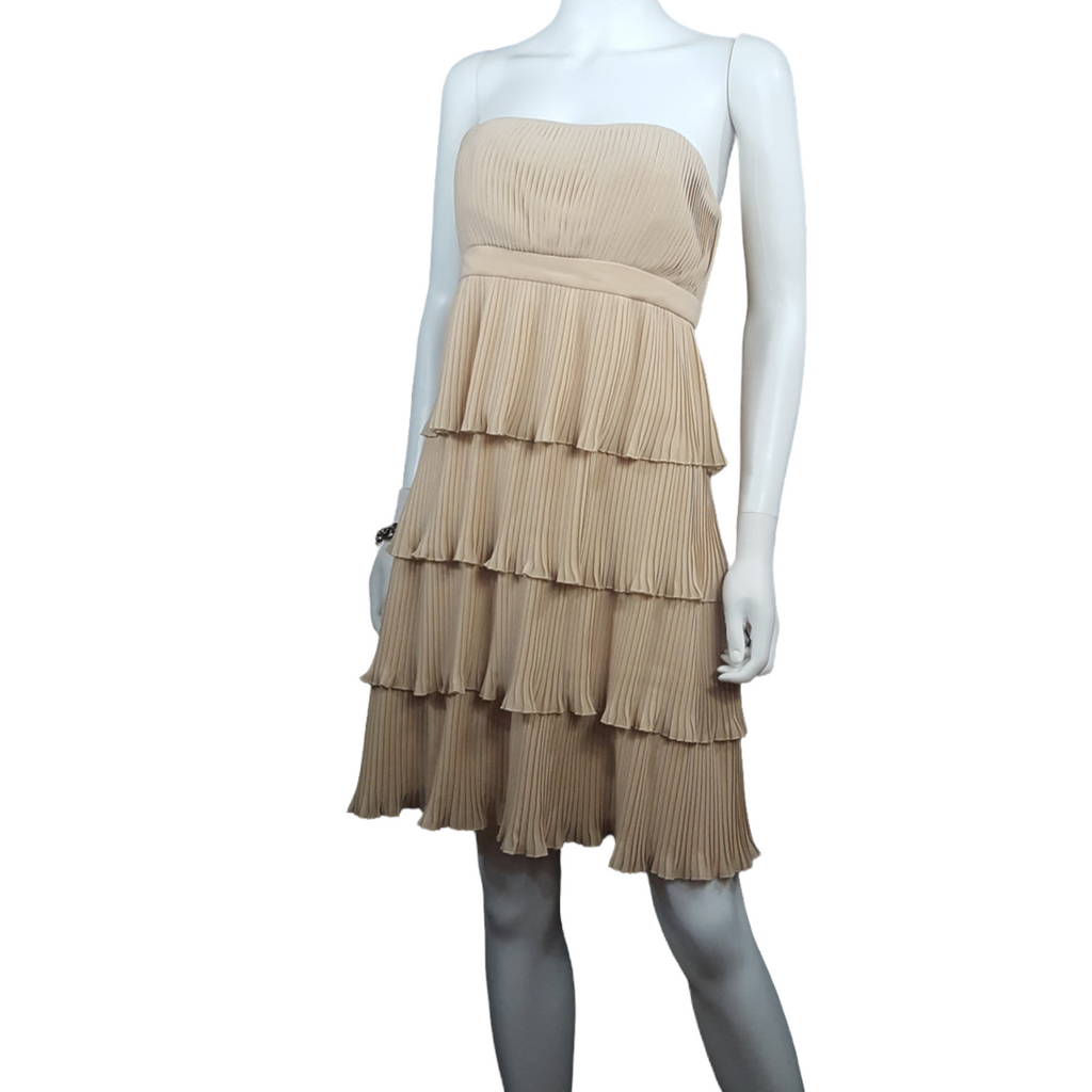 Anna Sui Strapless  Layered Crinkle Pleats Cocktail Dress size 8