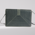 80s Grey Leather Shoulder Bag With Satin Stich Geometric Flap - Jay Herbert New York
