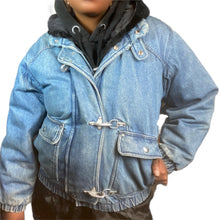 Load image into Gallery viewer, KRAZY KRINKLE By Saxton Hall Vintage Denim Down Bomber Jacket Size M
