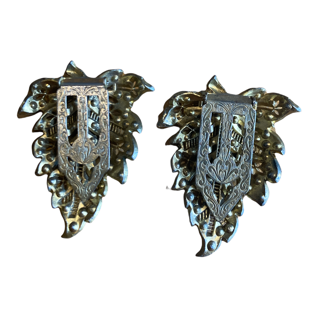 Antique Gold Clear Rhinestone Vintage Dress/Fur  Clip