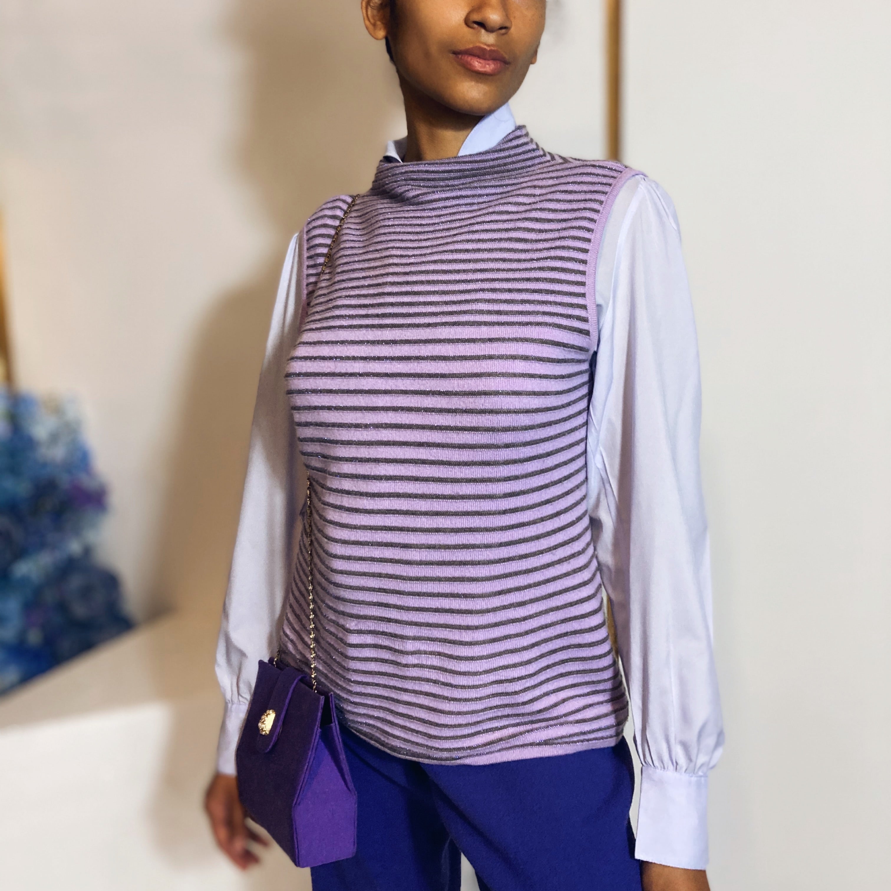 Louis Feraud Metallic Stripe Cashmere Shell Size 12