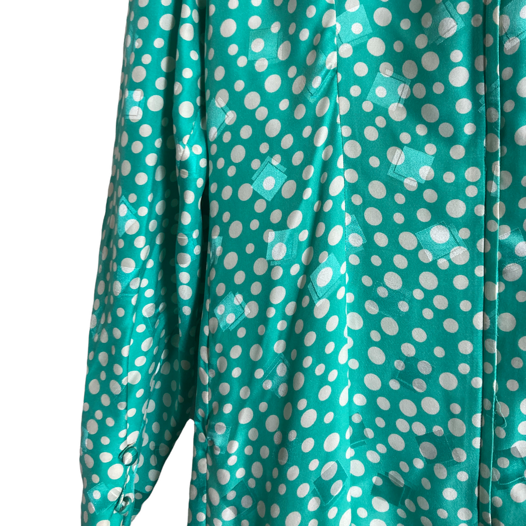 Junnie Leigh - 80s Silk Jacquard Polka Dot Print Midi Dress | Junnie Leigh - Shop Vintage Dresses