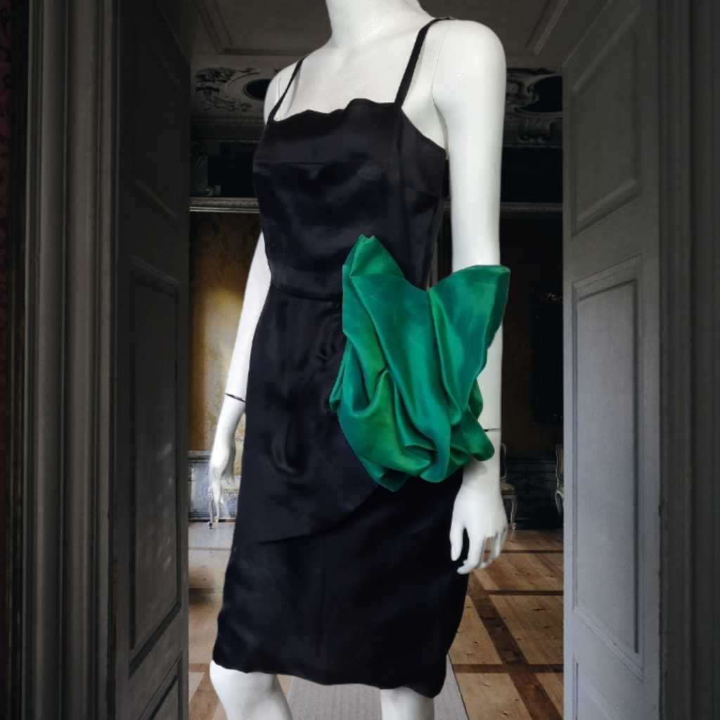 1960s Silk Chiffon Short Draped Cocktail Dress Large Floret Silk Tafetta, sz S